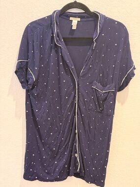 Eberjey Navy Short-Sleeve Star-Print Button Down Shirt